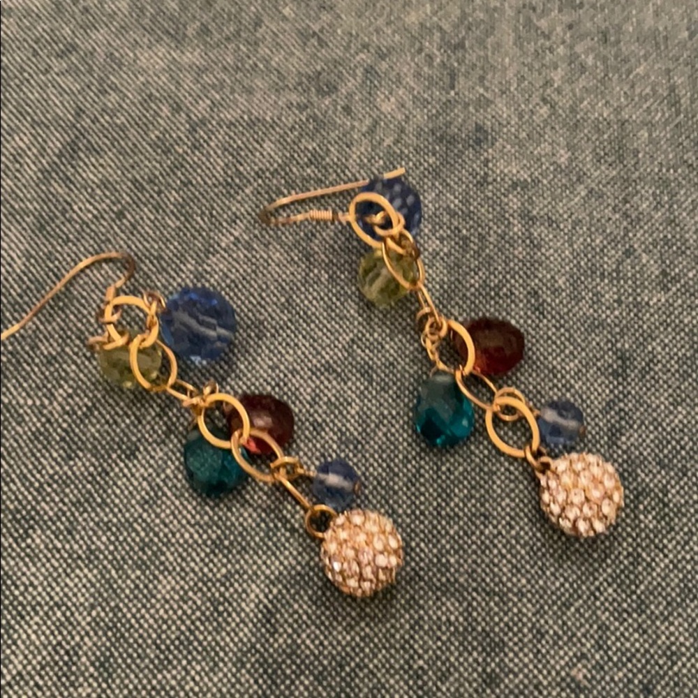 Dangling bead crystal ball earrings